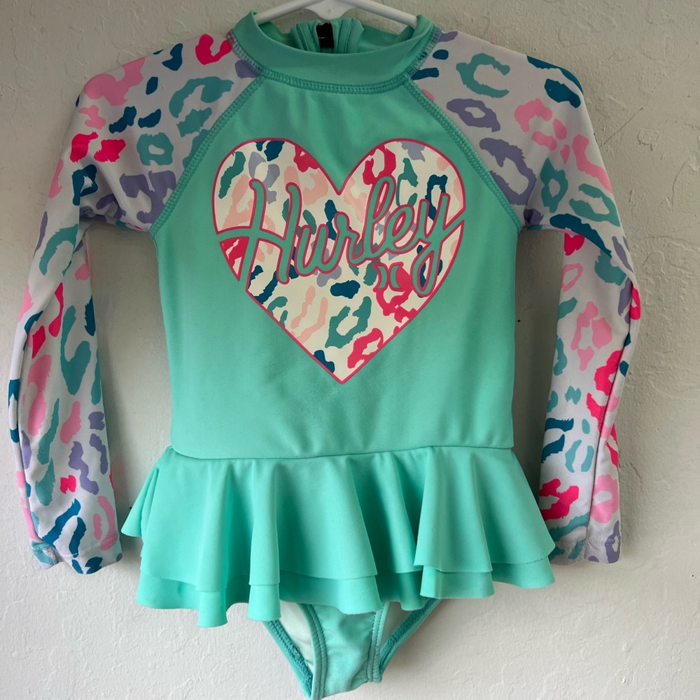 Hurley Kids One Piece Swimwear - Mint Green and Multicolor, Size 2T